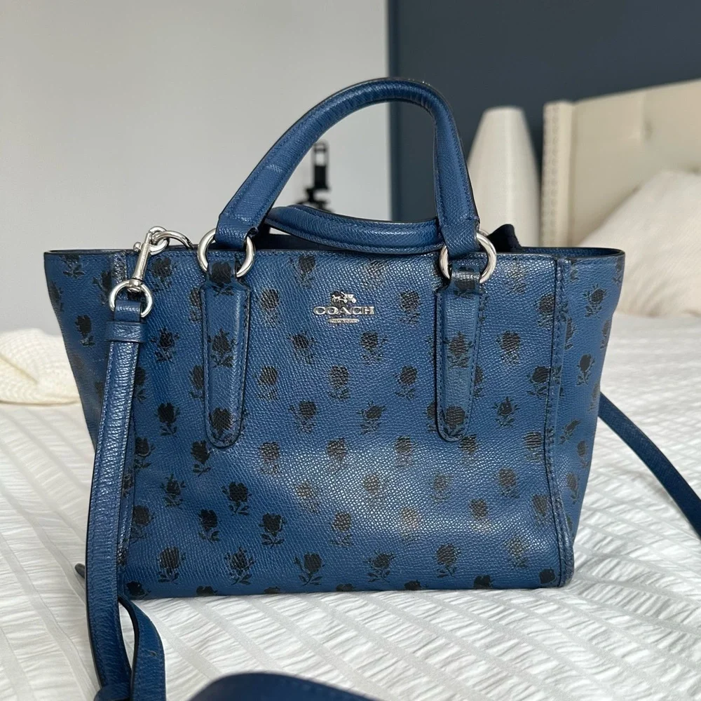 Coach Blue Satchel with Black Floral Design - Picture 1 of 9